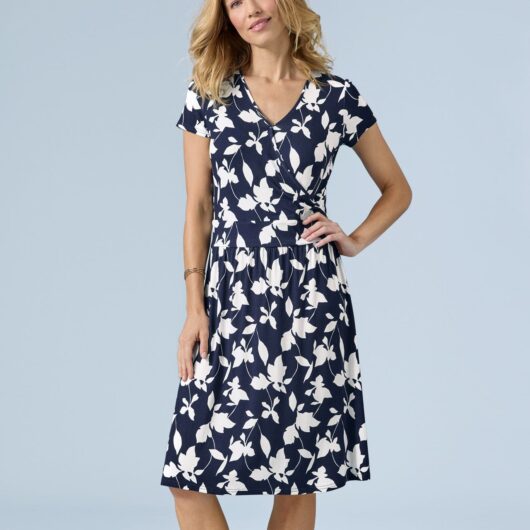 Damart Jersey Print Mock Wrap Dress