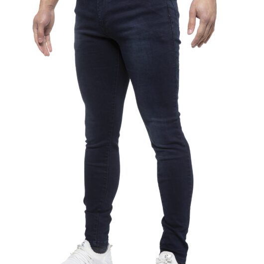 ETO | Mens Designer Slim Skinny Fit Stretch Jeans - Navy / 28W / Short