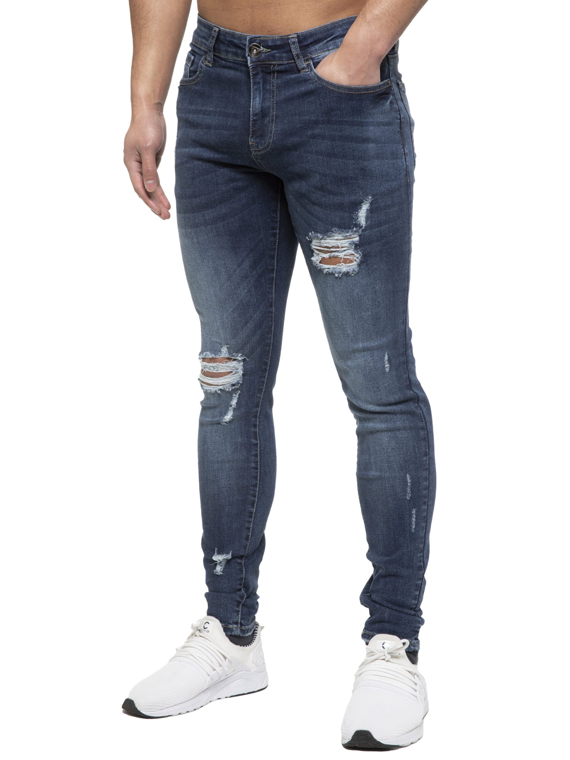 ETO | Mens Skinny Ripped Jeans - Mid Stonewash / 28W / Short