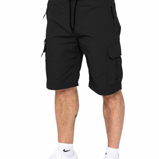 Enzo | Mens Poly Cargo Shorts - Black / S