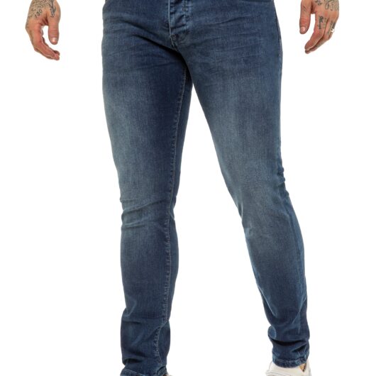 ETO | Mens Designer Basic Hyperstretch Blue Jeans - Mid Stonewash / 28W / Short (30")