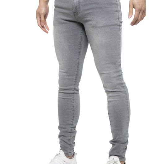 ETO | Mens Designer Slim Skinny Fit Stretch Jeans - Grey / 28W / Short