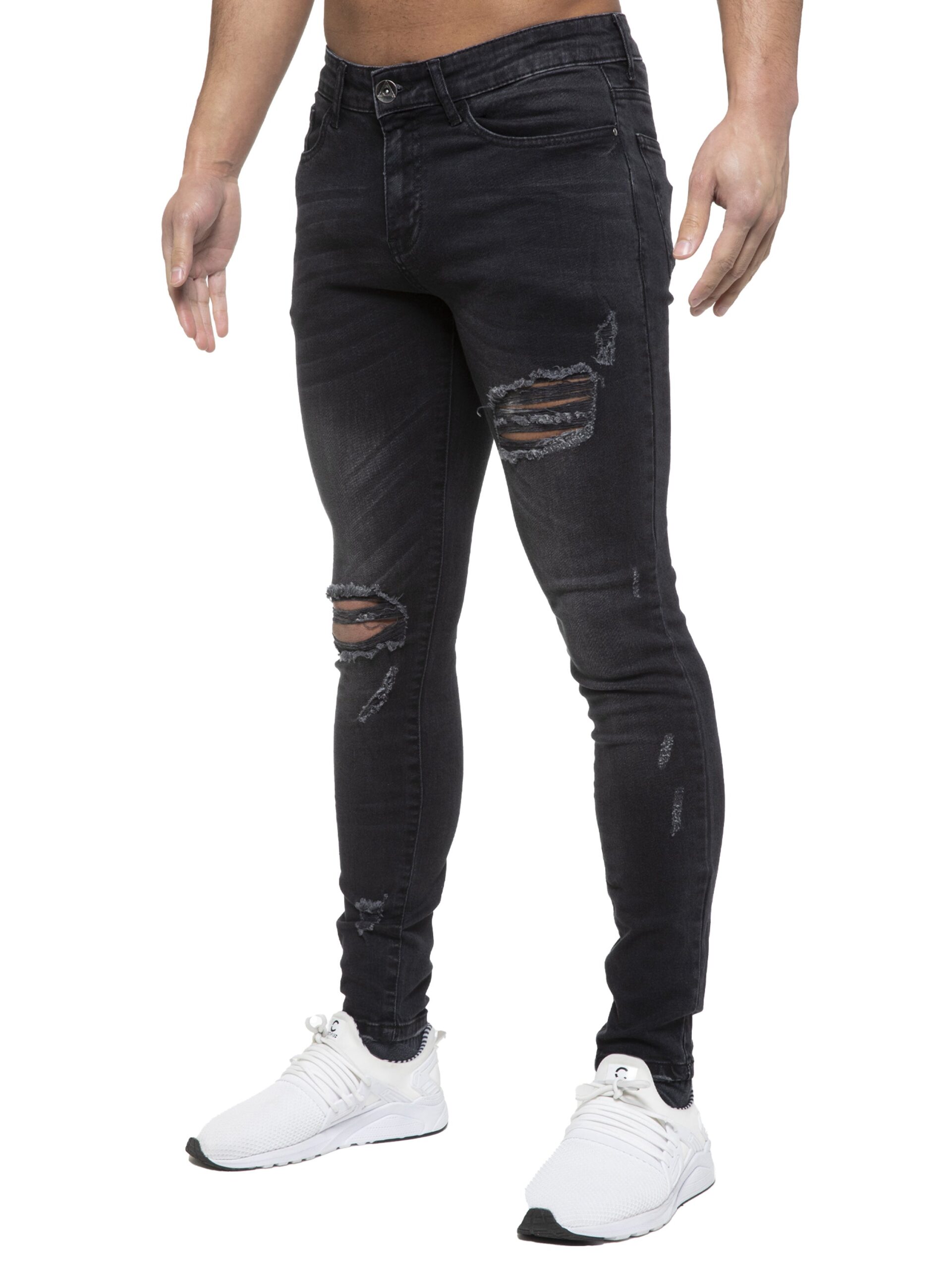 ETO | Mens Skinny Ripped Jeans - Black / 28W / Short