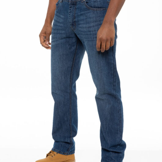 Enzo | Mens Regular Straight Leg Jeans - Mid Stonewash / 28W / Short (30")
