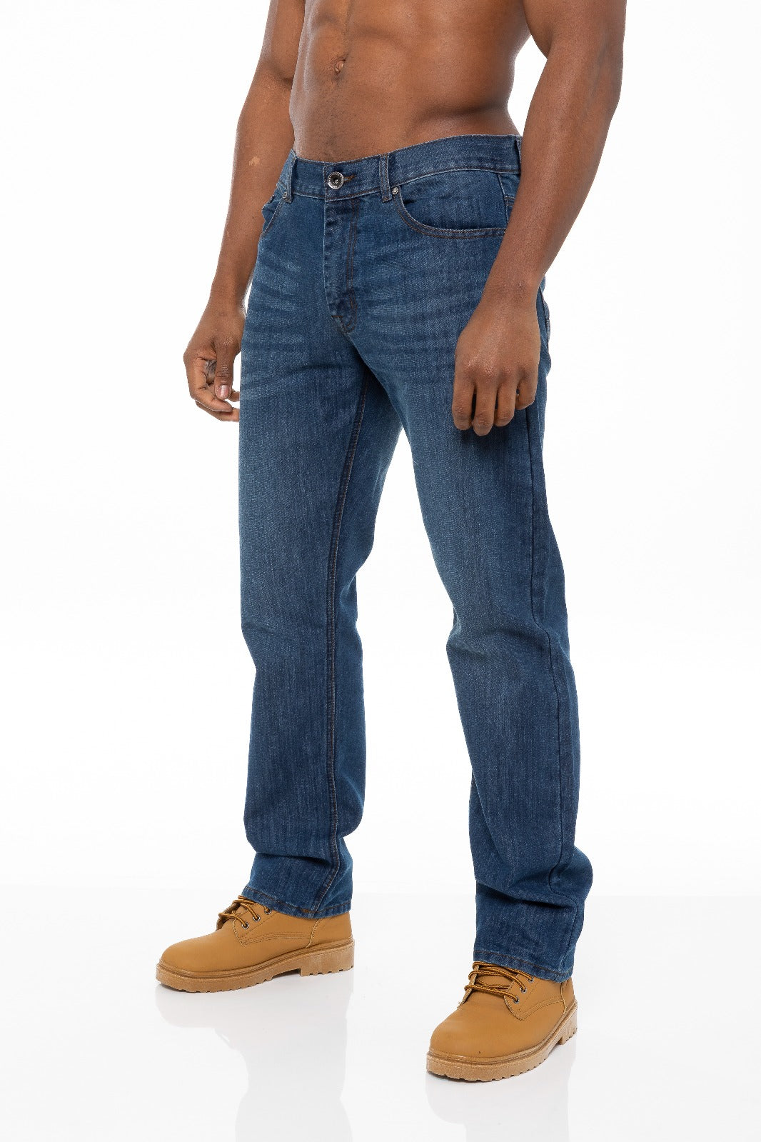 Enzo | Mens Regular Straight Leg Jeans - Mid Stonewash / 28W / Short (30")